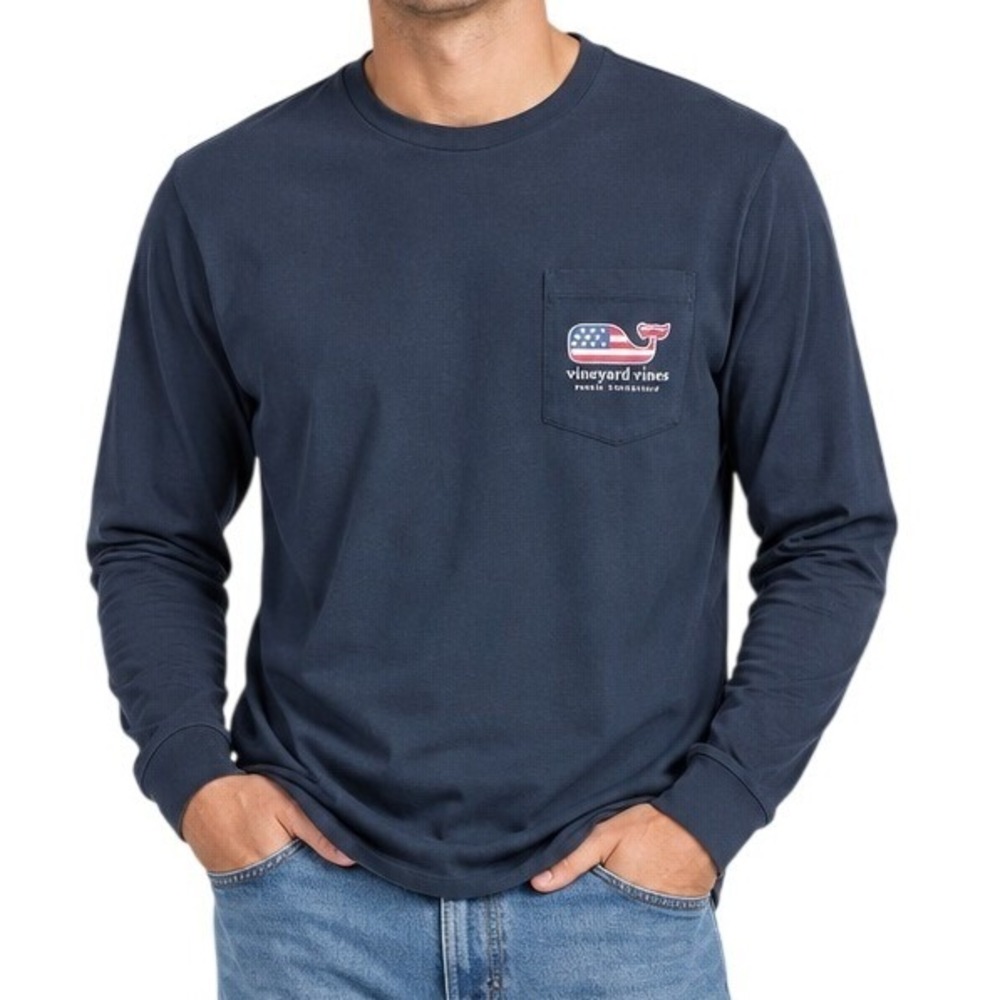 Vineyard Vines Navy American Flag Graphic Long Sleeve Men's Small